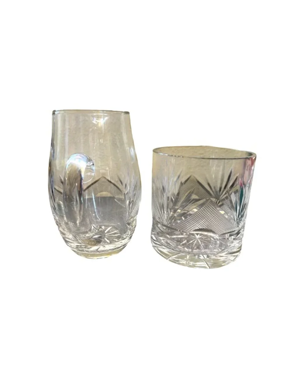 Vintage Glass Pitcher & Ice Bucket Set With Pyramid & Sunburst Design